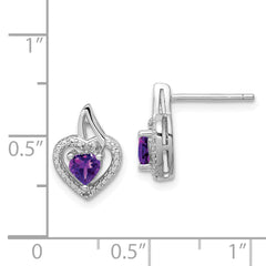 Sophia Jewelers Sterling Silver Amethyst & Diamond Heart Earrings  Rhodium-Plated, Polished Finish