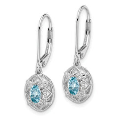 925 Sterling Silver Blue Topaz Diamond Drop Earrings, Rhodium-Plated, Polished Finish