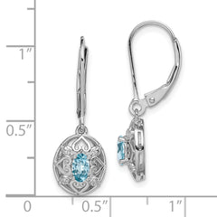 925 Sterling Silver Blue Topaz Diamond Drop Earrings, Rhodium-Plated, Polished Finish