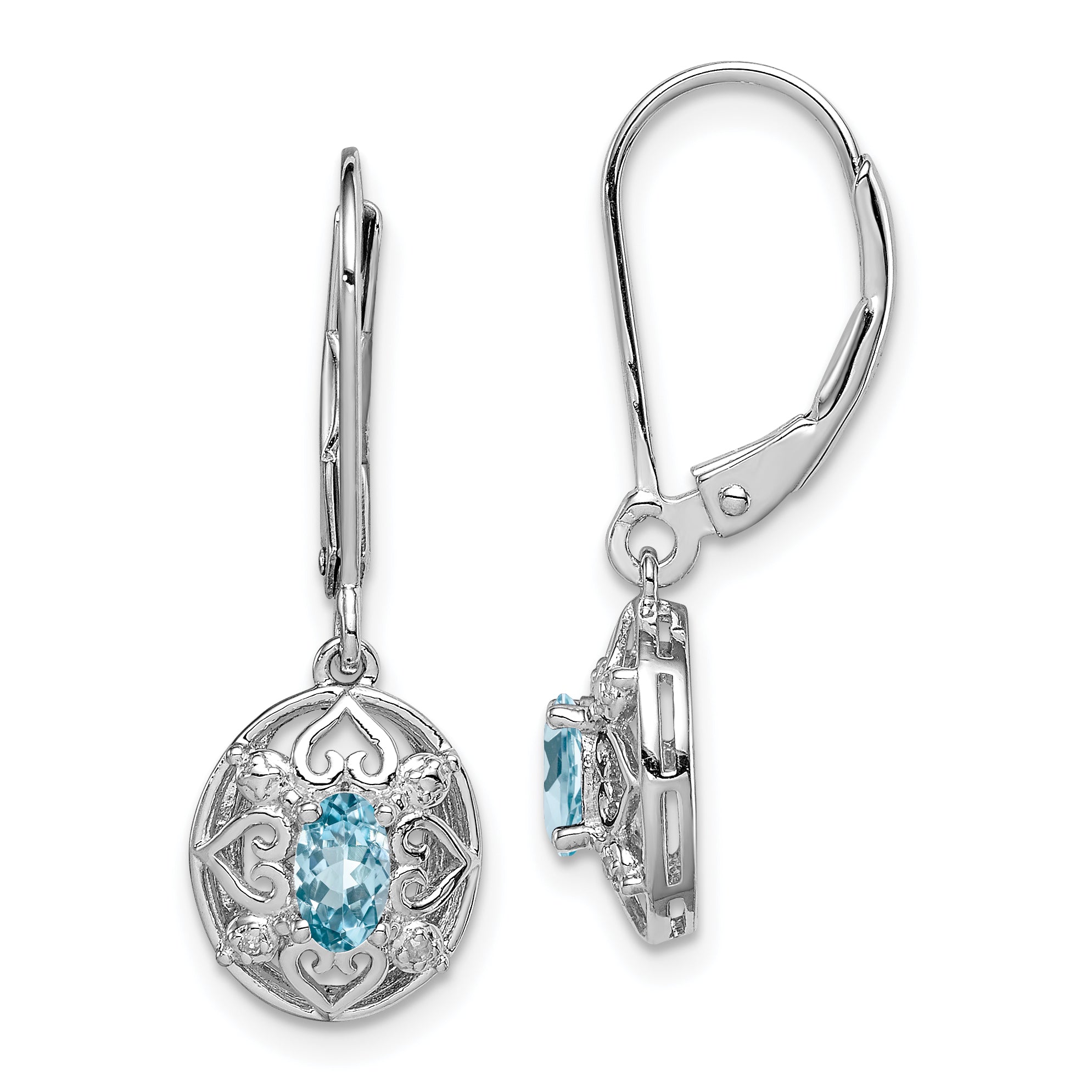 Sterling Silver Rhodium-plated Blue Topaz Diamond Earrings