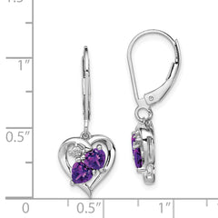 **Sophia Jewelers Sterling Silver Amethyst & Diamond Drop Earrings Rhodium-Plated, Heart-Shaped Gemstones**