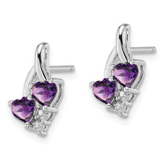 Sophia Jewelers 925 Sterling Silver Amethyst & Diamond Heart Drop Earrings