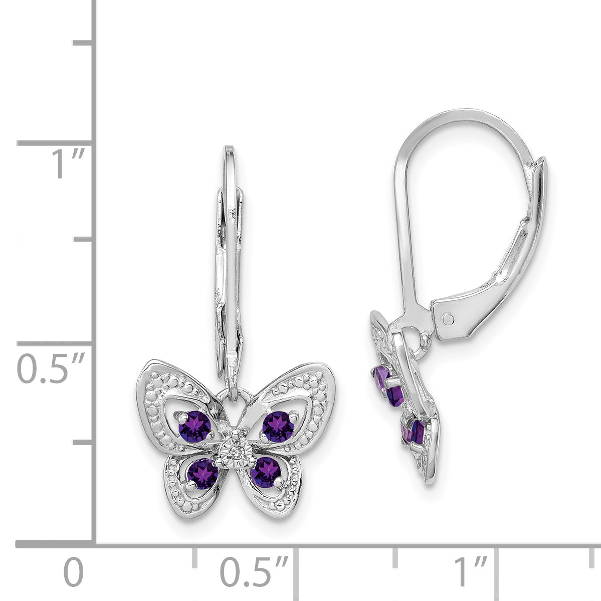 Sterling Silver Rhodium-plated Amethyst and Diamond Butterfly Earrings