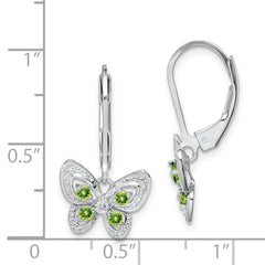 Sterling Silver Rhodium-Plated Peridot and Diamond Drop Earrings with Leverback Closure