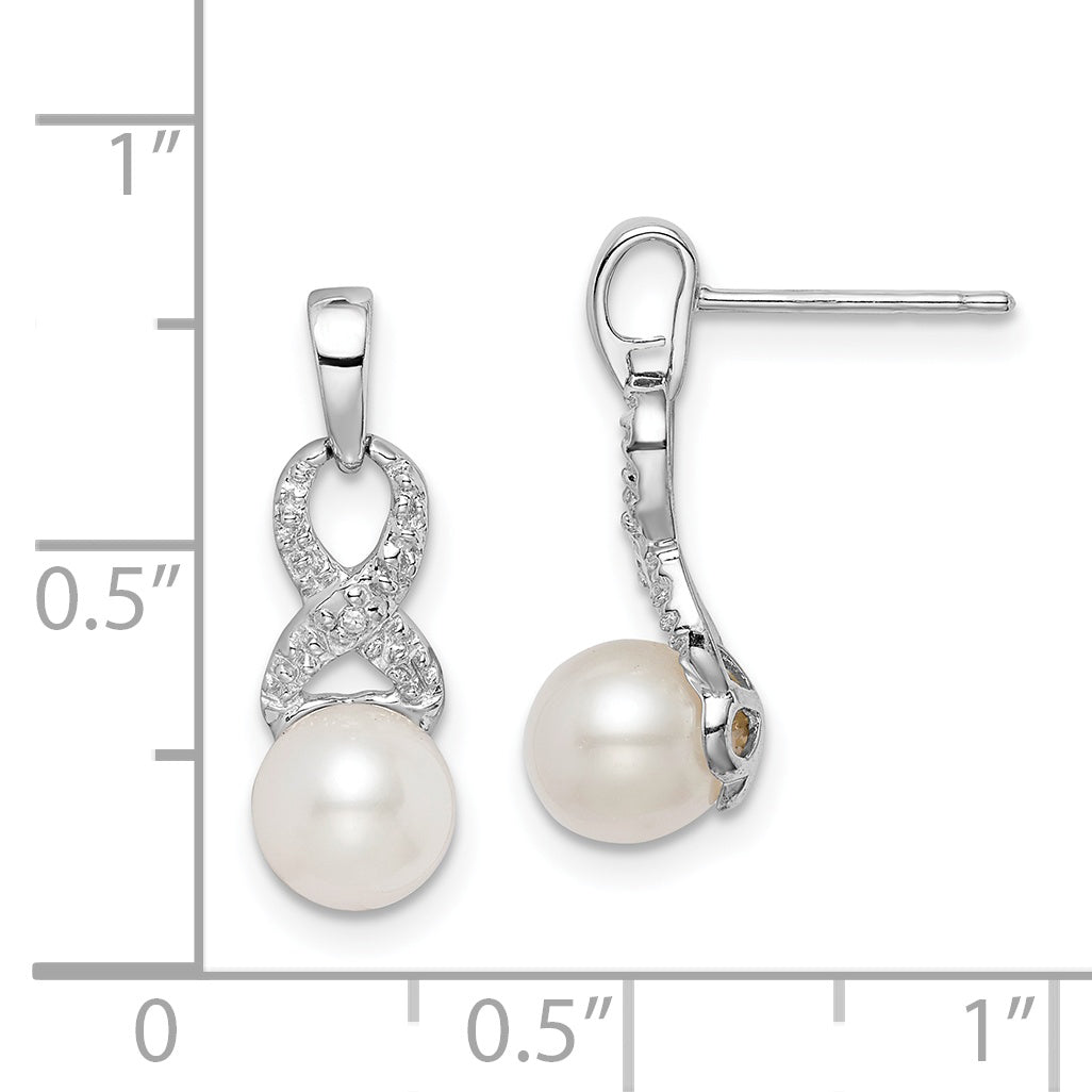 Sterling Silver Rhod Plated Diamond and FW Cultured Pearl Post Ear