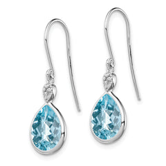 Sophia Jewelers Sterling Silver Blue Topaz and Diamond Drop Earrings with Rhodium Finish