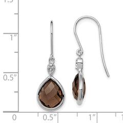 Sterling Silver Diamond & Smoky Quartz Dangle Earrings with Rhodium Finish