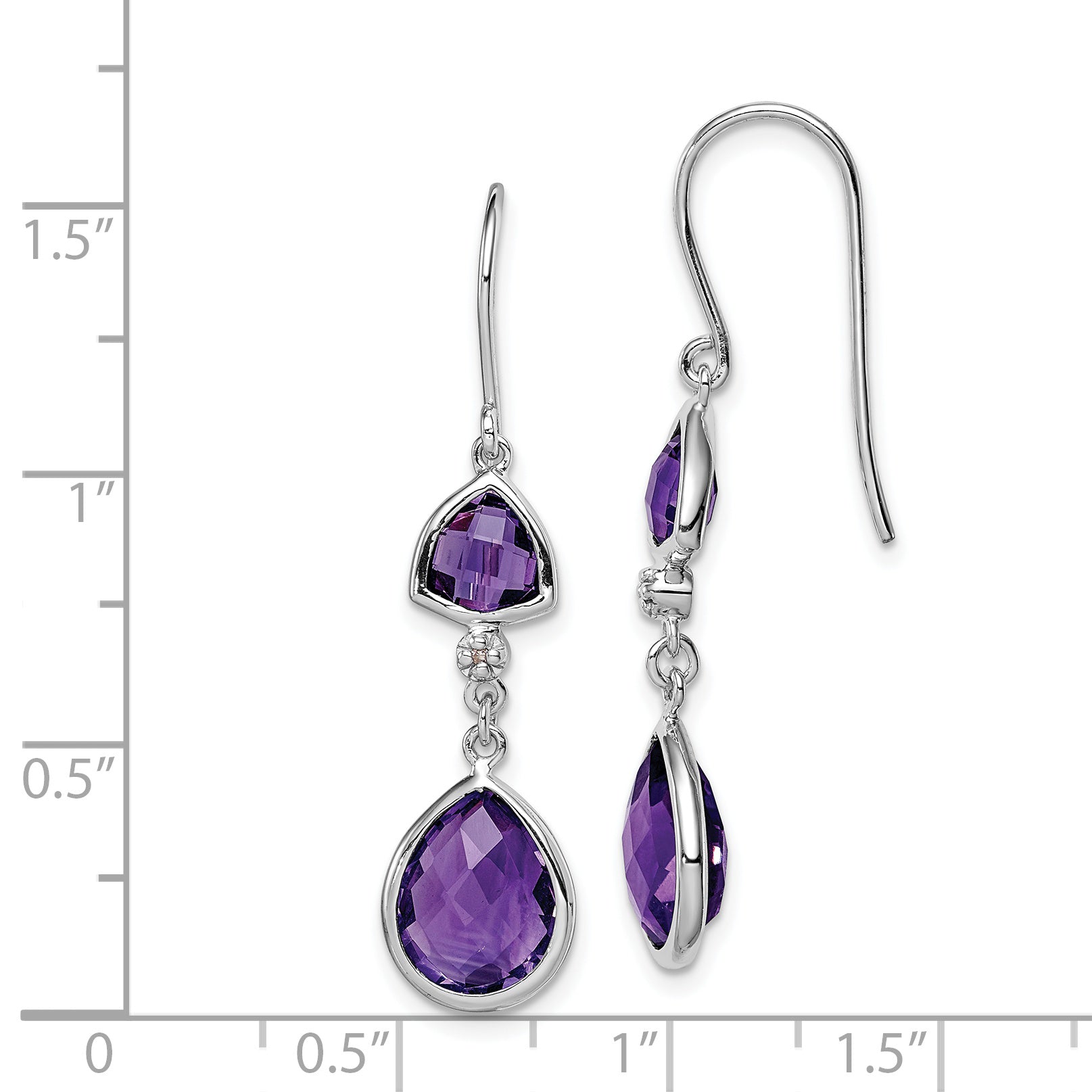 925 Sterling Silver Rhodium Plated Amethyst & Diamond Dangle Earrings  Elegant Birthstone Style