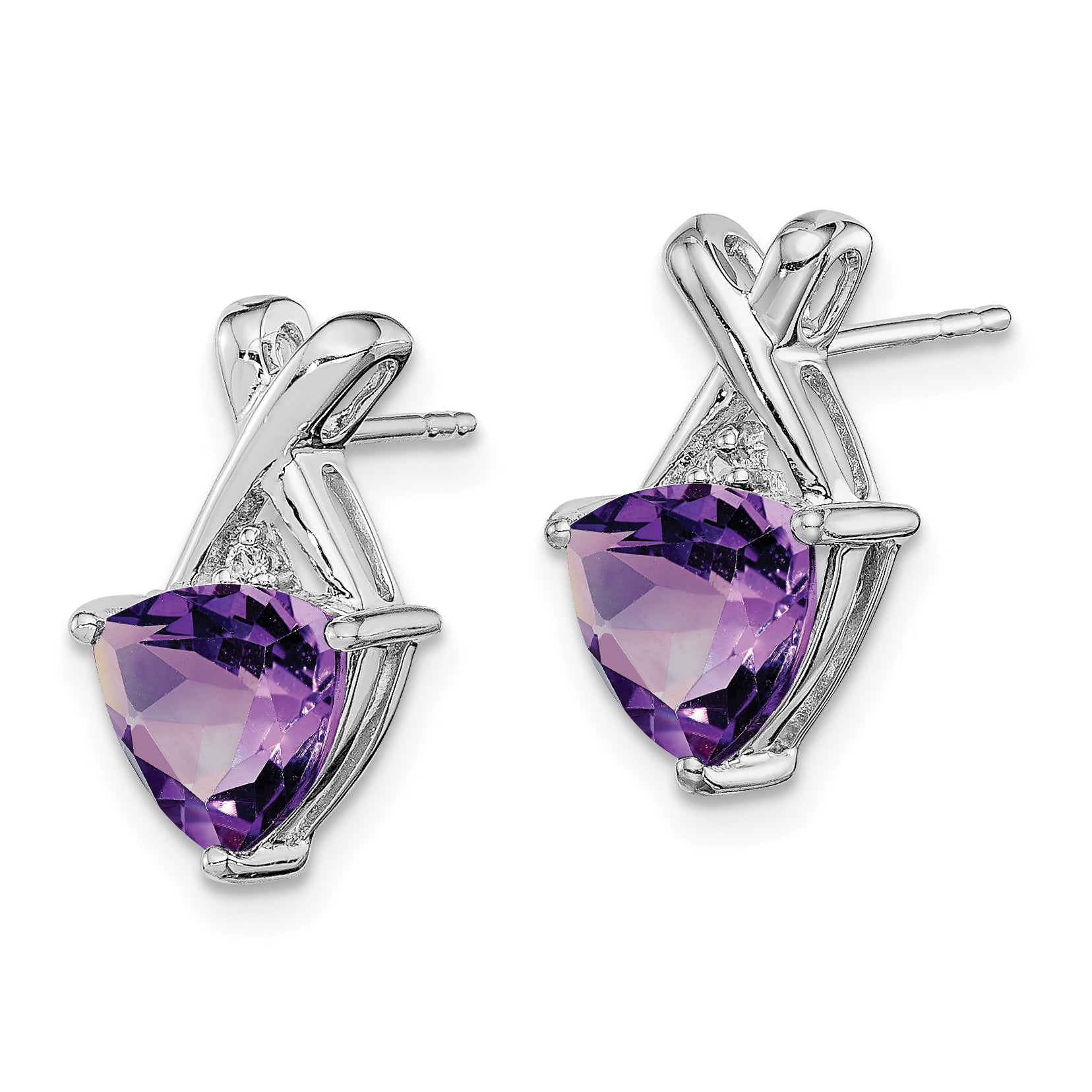 Sterling Silver Rhodium Plated Amethyst and White Topaz Post Earrings