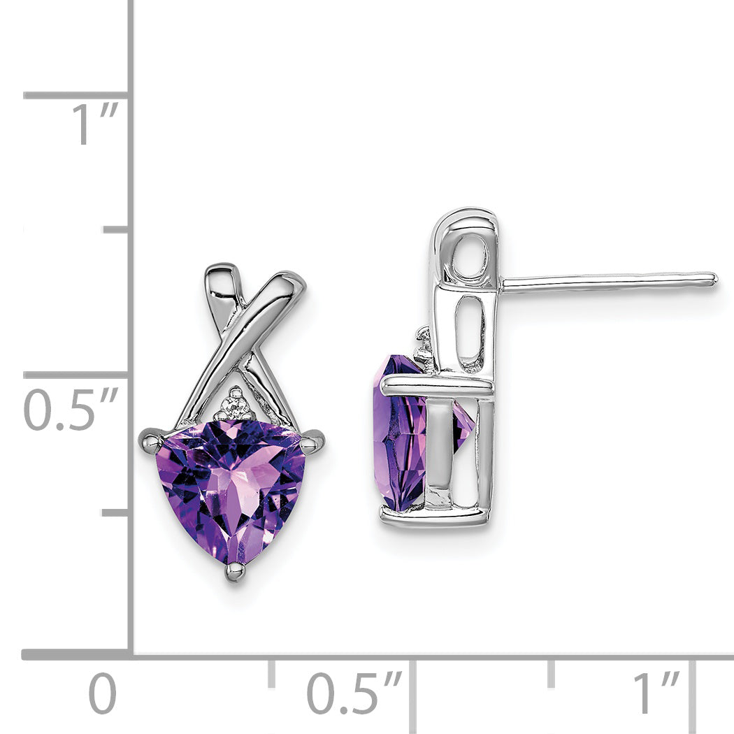 Sterling Silver Rhodium Plated Amethyst and White Topaz Post Earrings