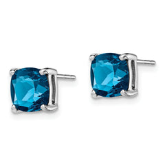 Sterling Silver London Blue Topaz Cushion Stud Earrings Rhodium Plated Polished Finish