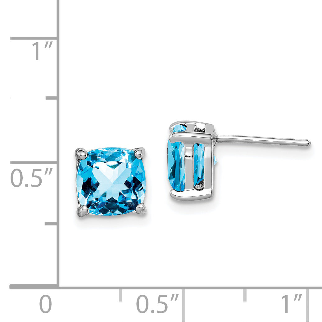 Sterling Silver London Blue Topaz Cushion Stud Earrings Rhodium Plated Polished Finish