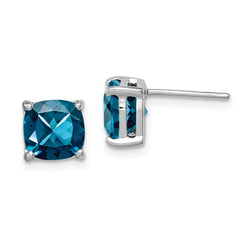 Sterling Silver Rhodium Plated London Blue Topaz Post Earrings