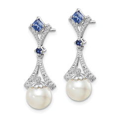 Sophia Jewelers Sterling Silver Drop Earrings with Diamonds, Freshwater Pearls, and Lab-Created Sapphires