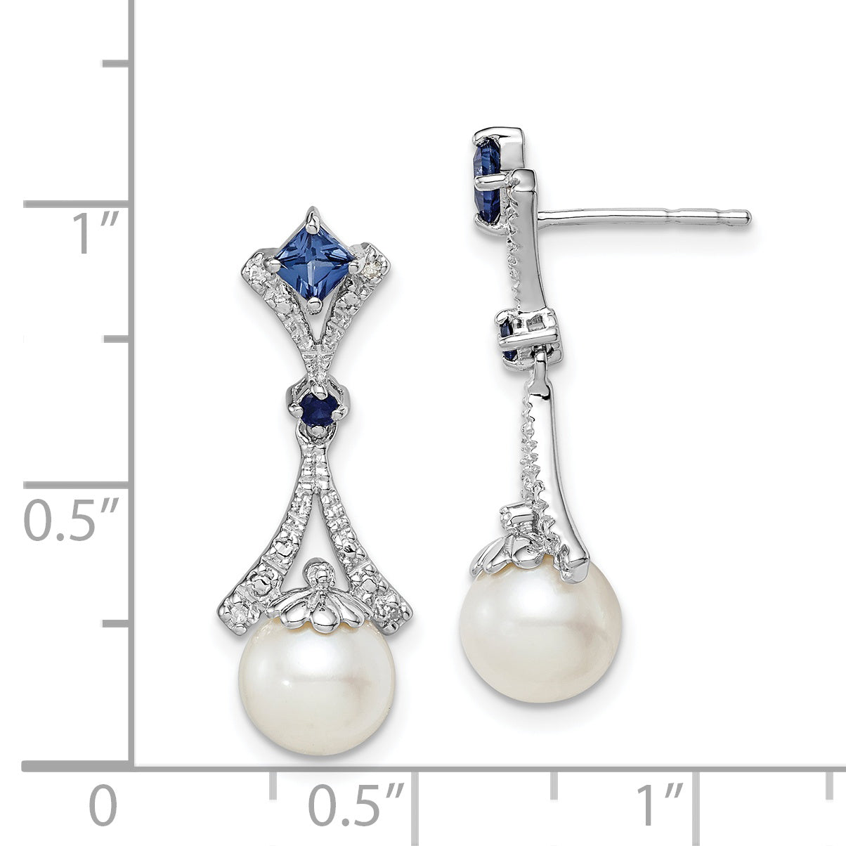 Sophia Jewelers Sterling Silver Drop Earrings with Diamonds, Freshwater Pearls, and Lab-Created Sapphires