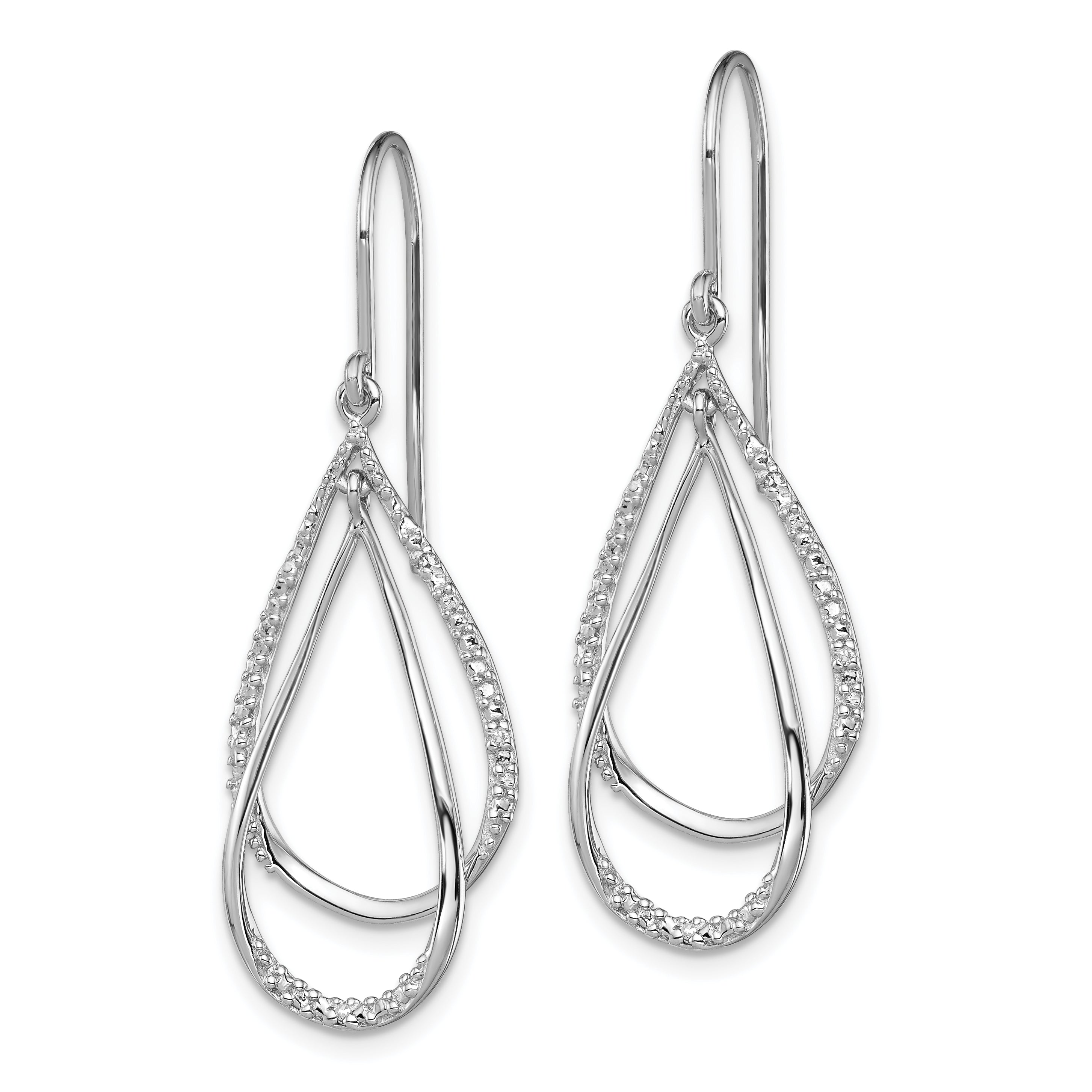 Sterling Silver Diamond Dangle Earrings with Rhodium Plating and French Wire