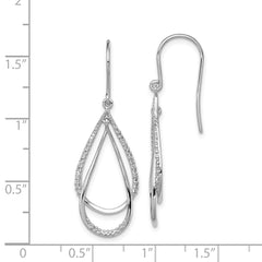 Sterling Silver Diamond Dangle Earrings with Rhodium Plating and French Wire