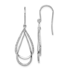 Sterling Silver Rhodium Plated Diamond Dangle Earrings