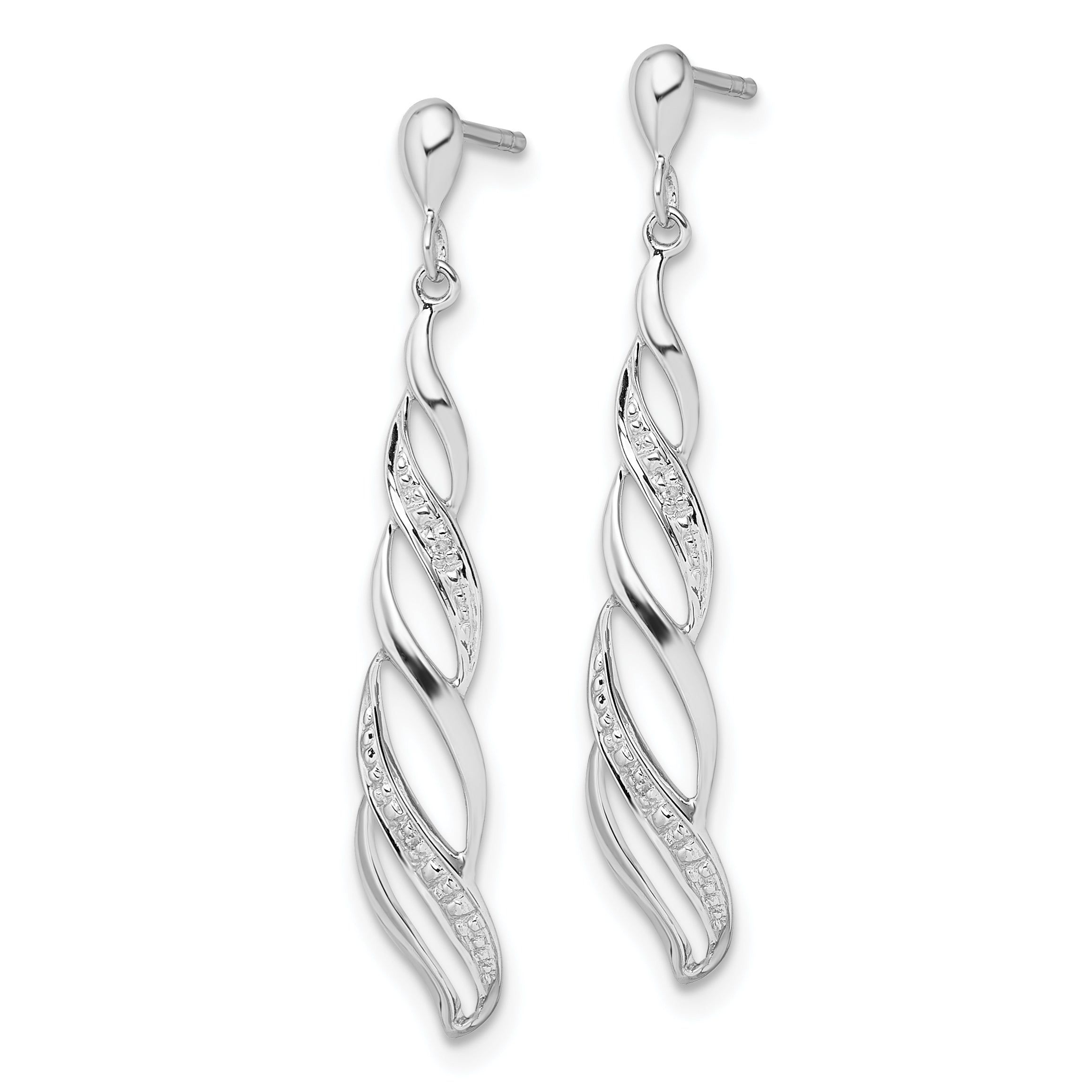 Sterling Silver Diamond Swirl Dangle Earrings with Rhodium Plating Elegant Design