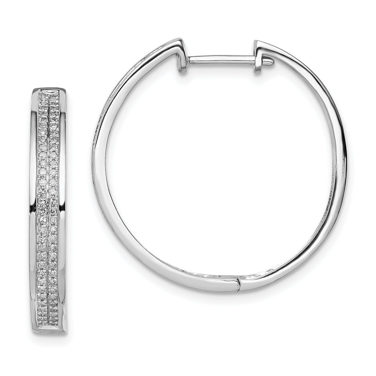 Sterling Silver Rhodium Diam. Round Hinged Hoop Earrings