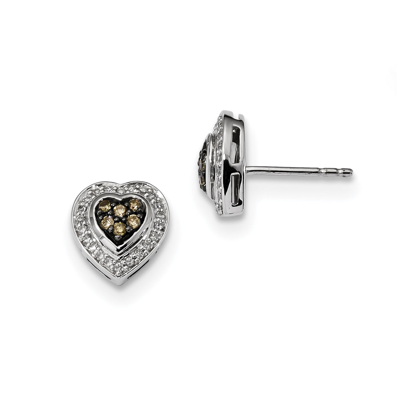 Sterling Silver Champagne Diamond Small Heart Post Earrings