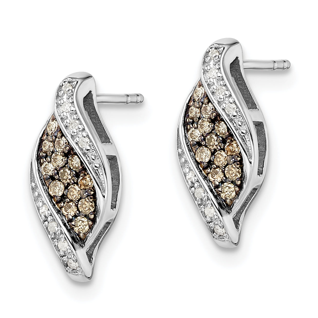 White Night Sterling Silver Rhodium-plated Champagne and White Diamond Fancy Marquise Post Earrings