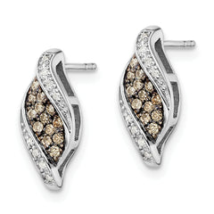 White Night Sterling Silver Rhodium-plated Champagne and White Diamond Fancy Marquise Post Earrings