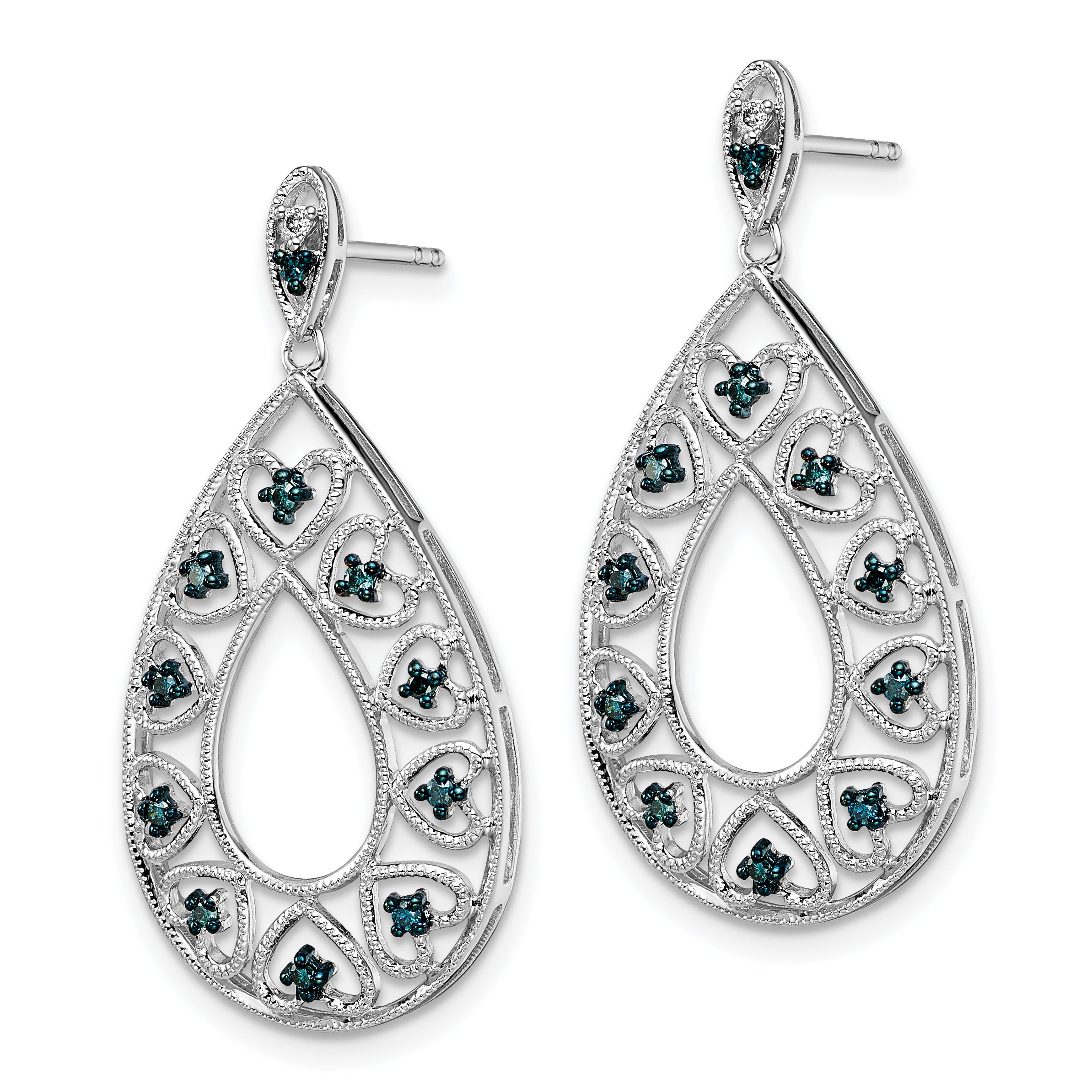 Sterling Silver Dangle Earrings with Blue & White Diamonds – Gift Ready, Elegant