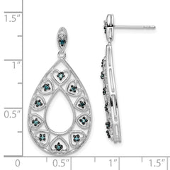 Sterling Silver Dangle Earrings with Blue & White Diamonds – Gift Ready, Elegant