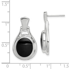 Sterling Silver Rhodium-plated Polished Oval Onyx Post Dangle Earrings