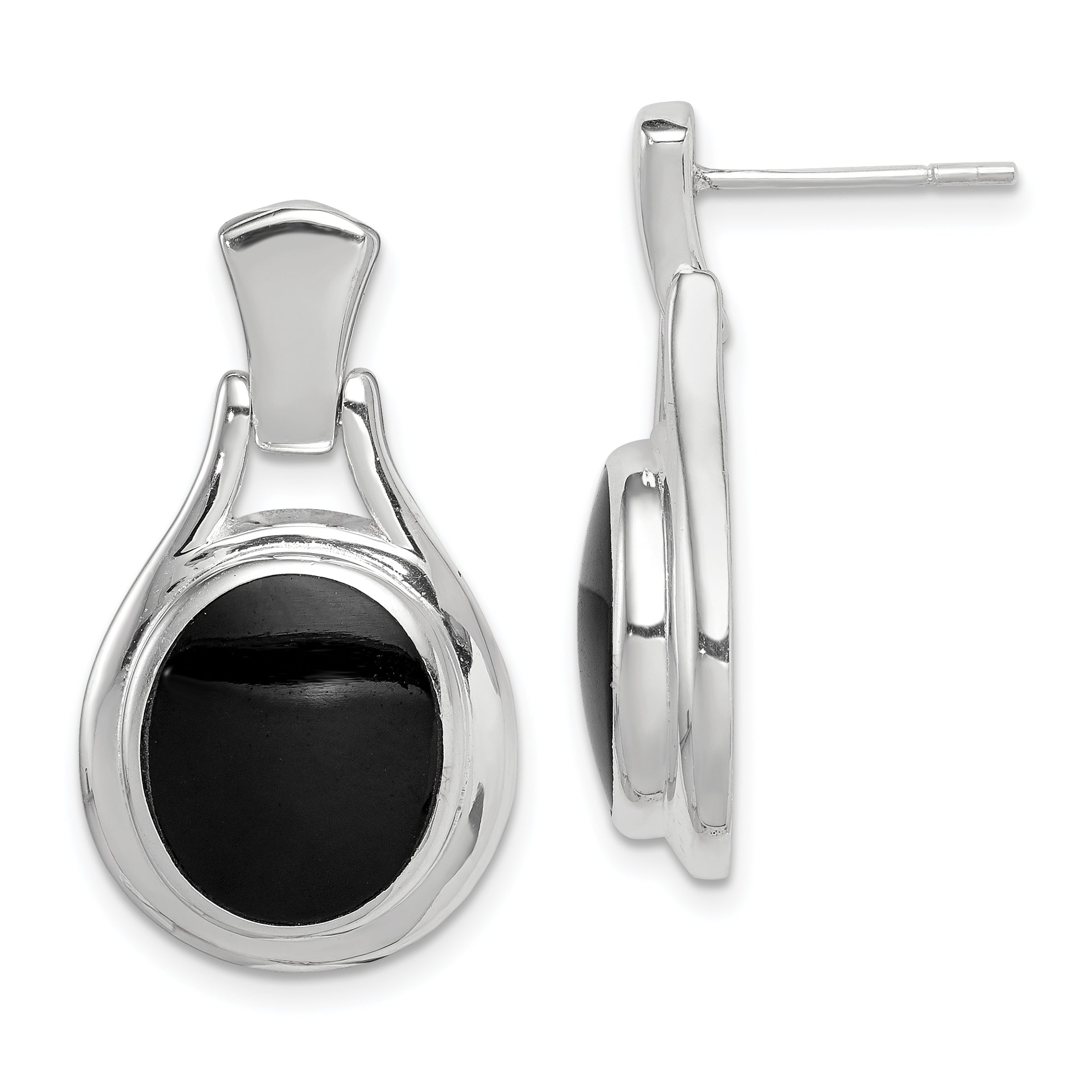 Sterling Silver Rhodium-plated Polished Oval Onyx Post Dangle Earrings