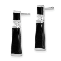 Sterling Silver Rhodium-plated Polished Tapered Onyx Post Drop Earrings