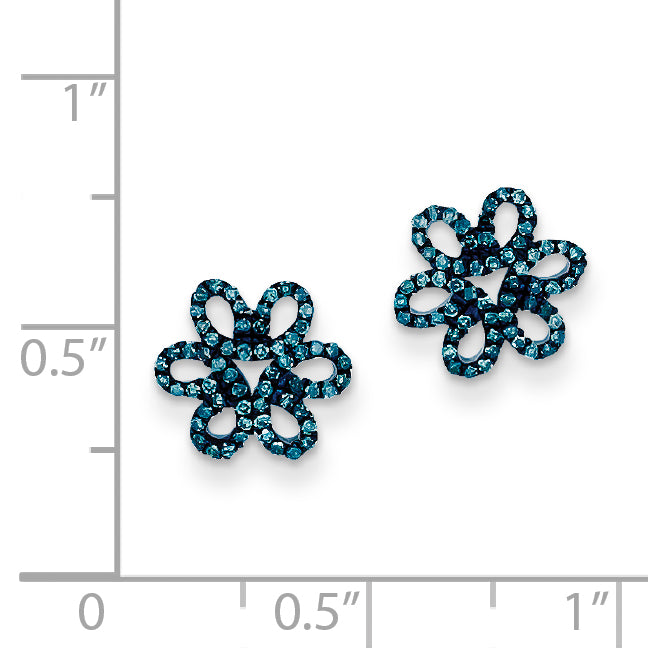 Sophia Jewelers Sterling Silver Blue Diamond Flower Earrings Rhodium-Plated Gift Ready