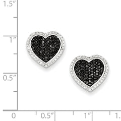 Sterling Silver 925 Black and White Diamond Heart Earrings Gift-Ready