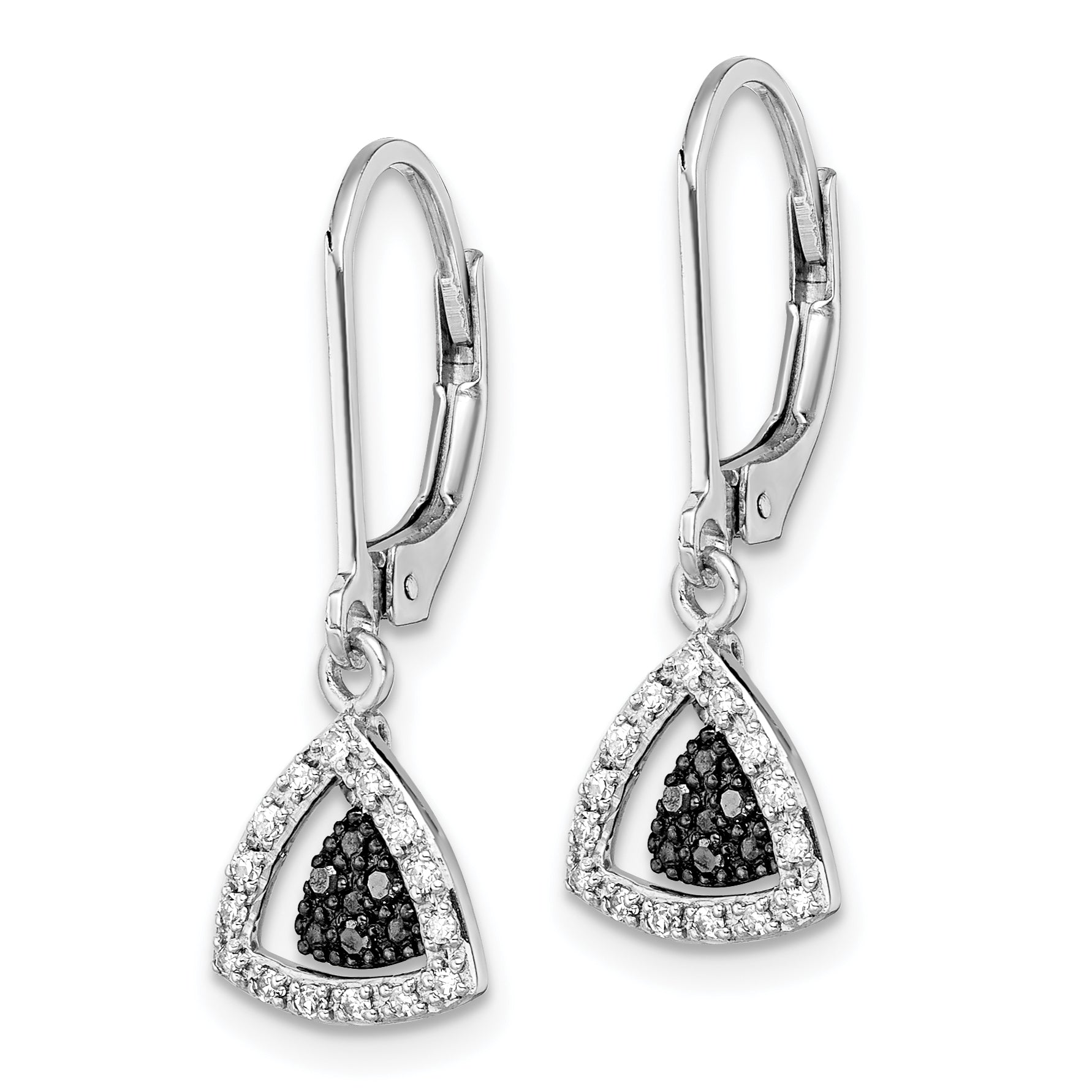 Sterling Silver Rhodium-Plated Dangle Earrings with Black and White Diamonds