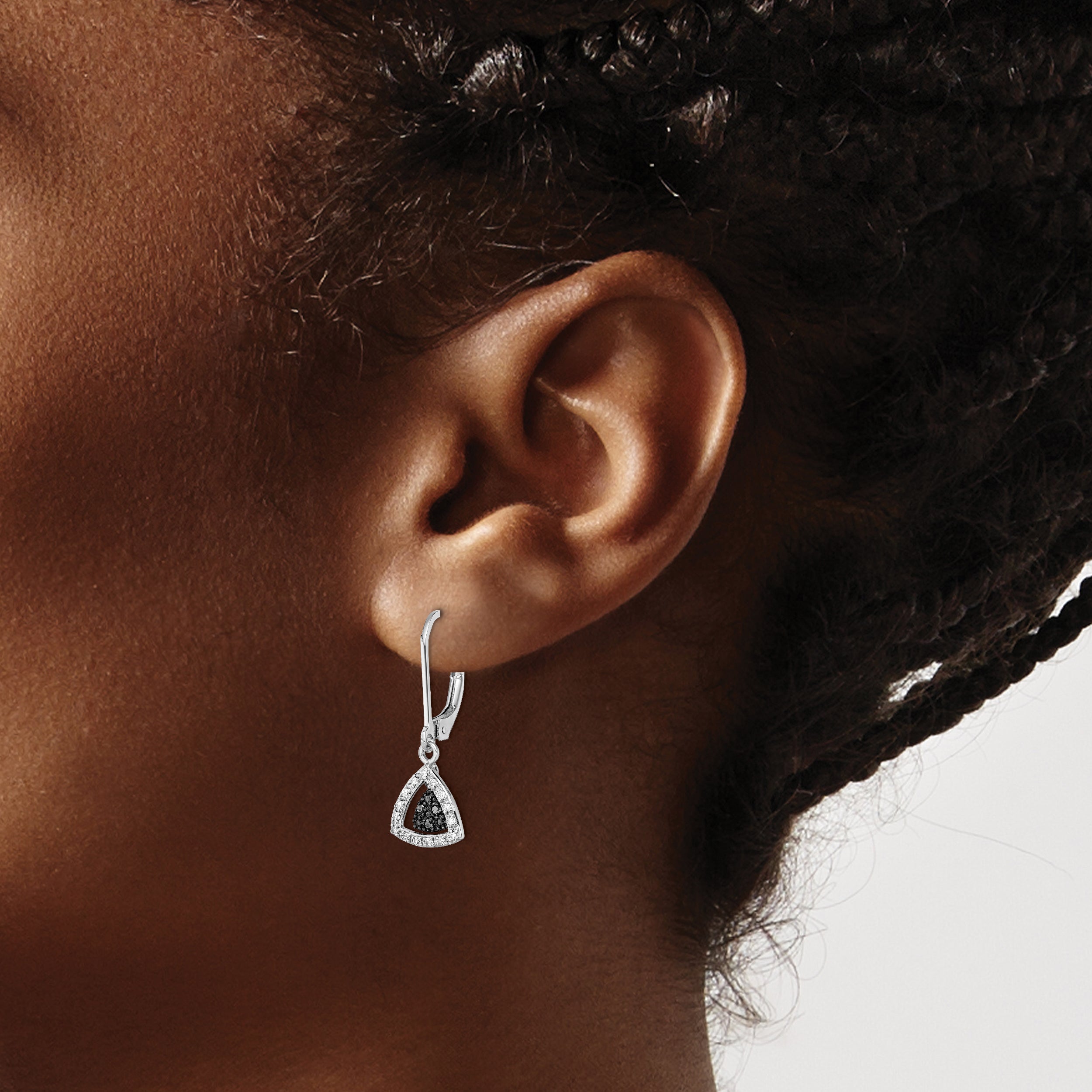 Sterling Silver Rhodium-Plated Dangle Earrings with Black and White Diamonds