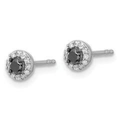 Sterling Silver Black and White Diamond Circle Stud Earrings Gift Ready Polished Finish