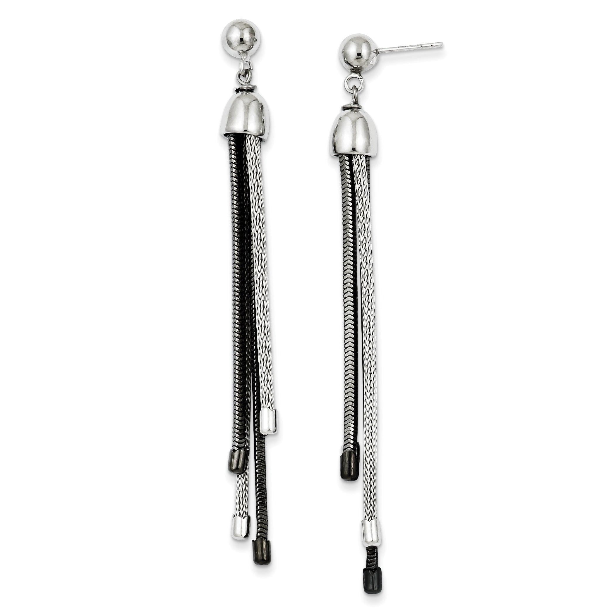 Sterling Silver Black Rhodium Polished 4 Strand Post Dangle Earrings