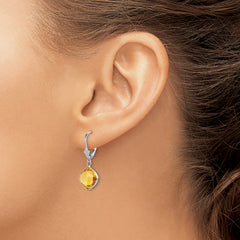 Sterling Silver Rhodium-plated Citrine Dangle Lever Back Earrings