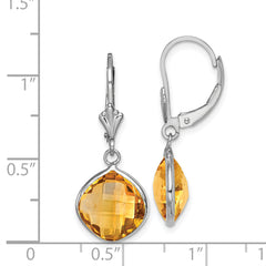 Sterling Silver Rhodium-plated Citrine Dangle Lever Back Earrings