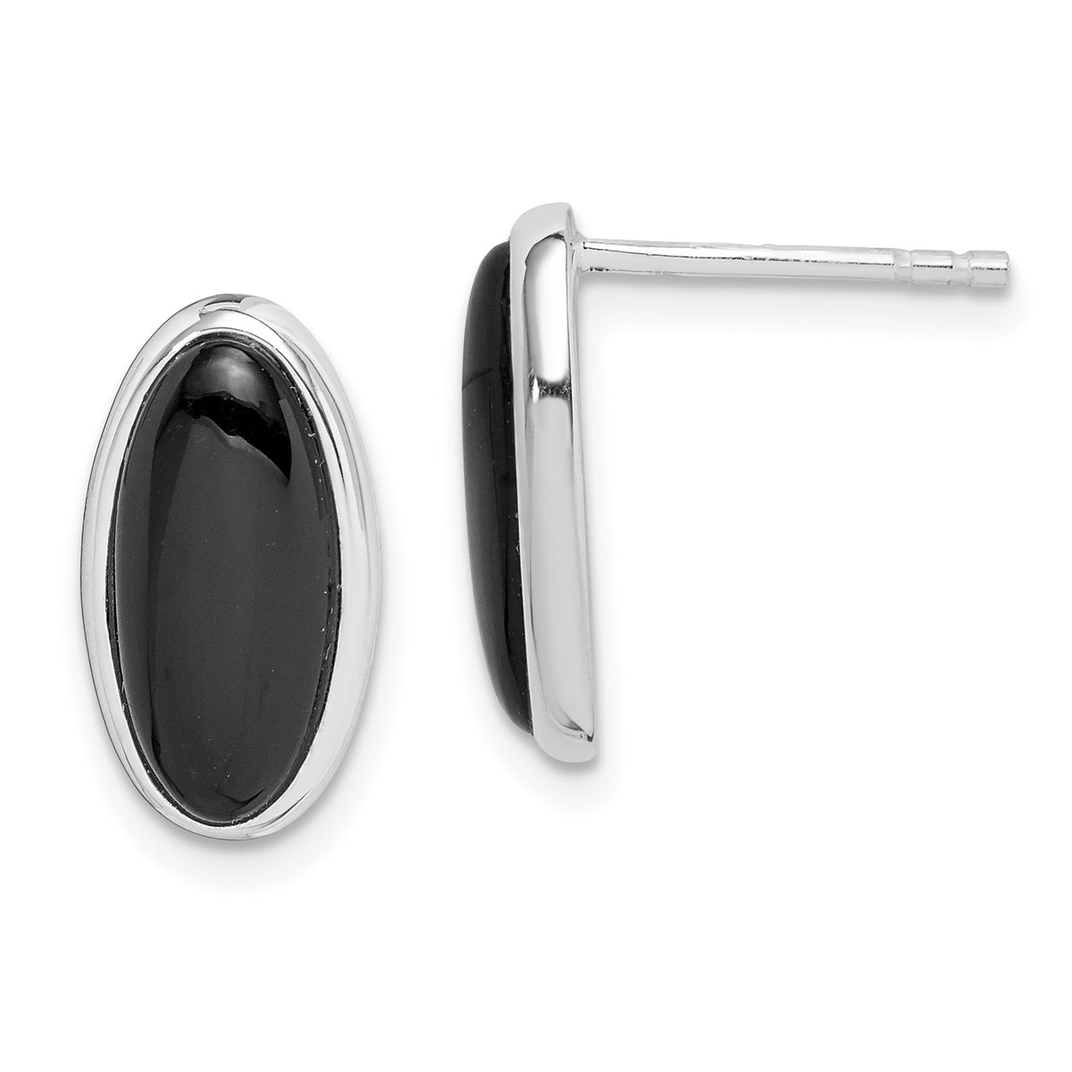 Sterling Silver Rhodium-plated Polished Oval Onyx Post Drop Earrings