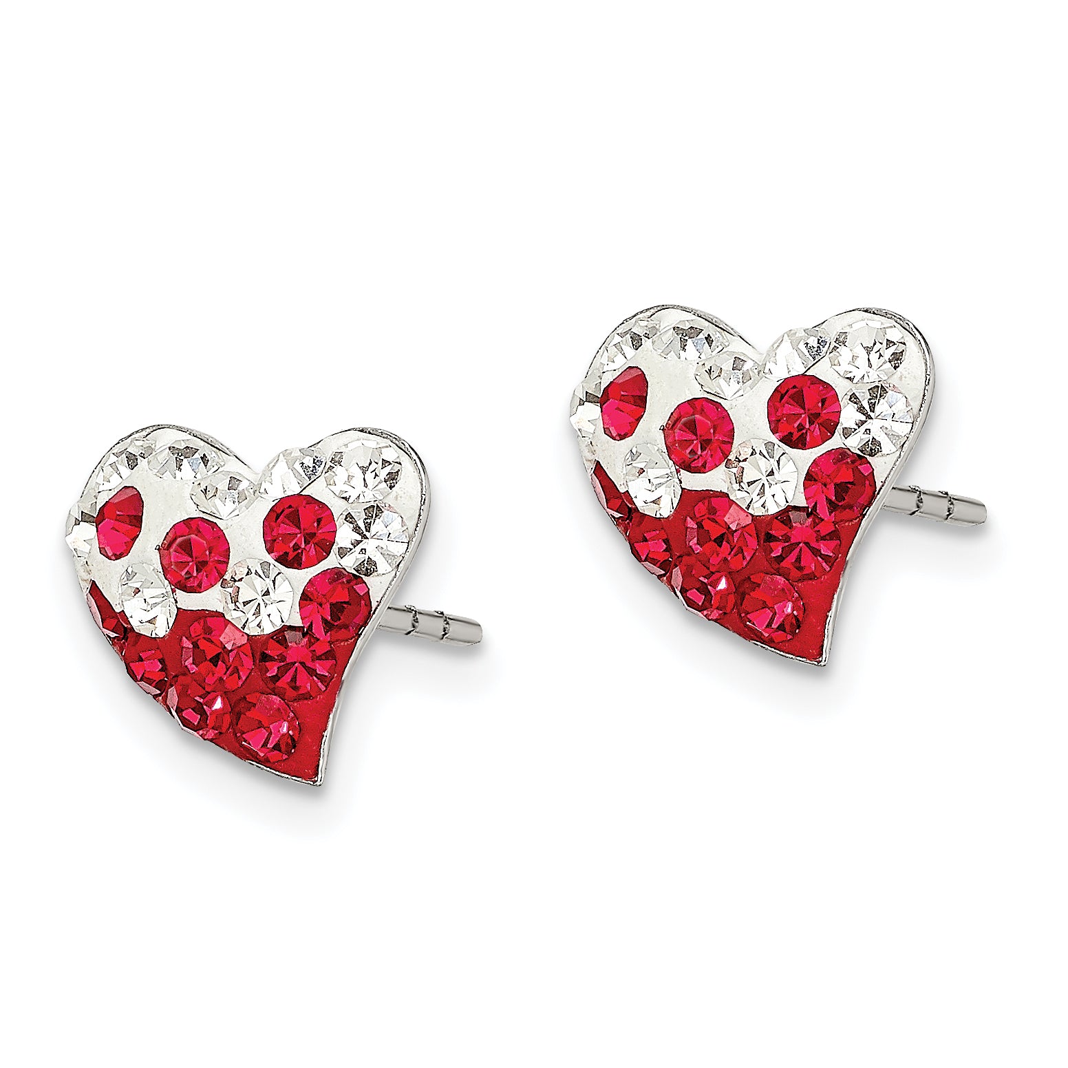 **Sterling Silver 925 Heart Earrings with Rhodium Finish and Red-White Preciosa Crystals**