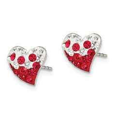 **Sterling Silver 925 Heart Earrings with Rhodium Finish and Red-White Preciosa Crystals**