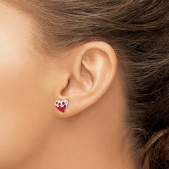 **Sterling Silver 925 Heart Earrings with Rhodium Finish and Red-White Preciosa Crystals**