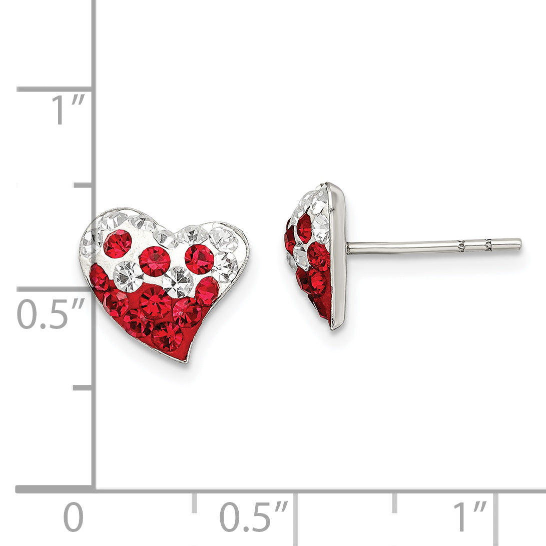 **Sterling Silver 925 Heart Earrings with Rhodium Finish and Red-White Preciosa Crystals**