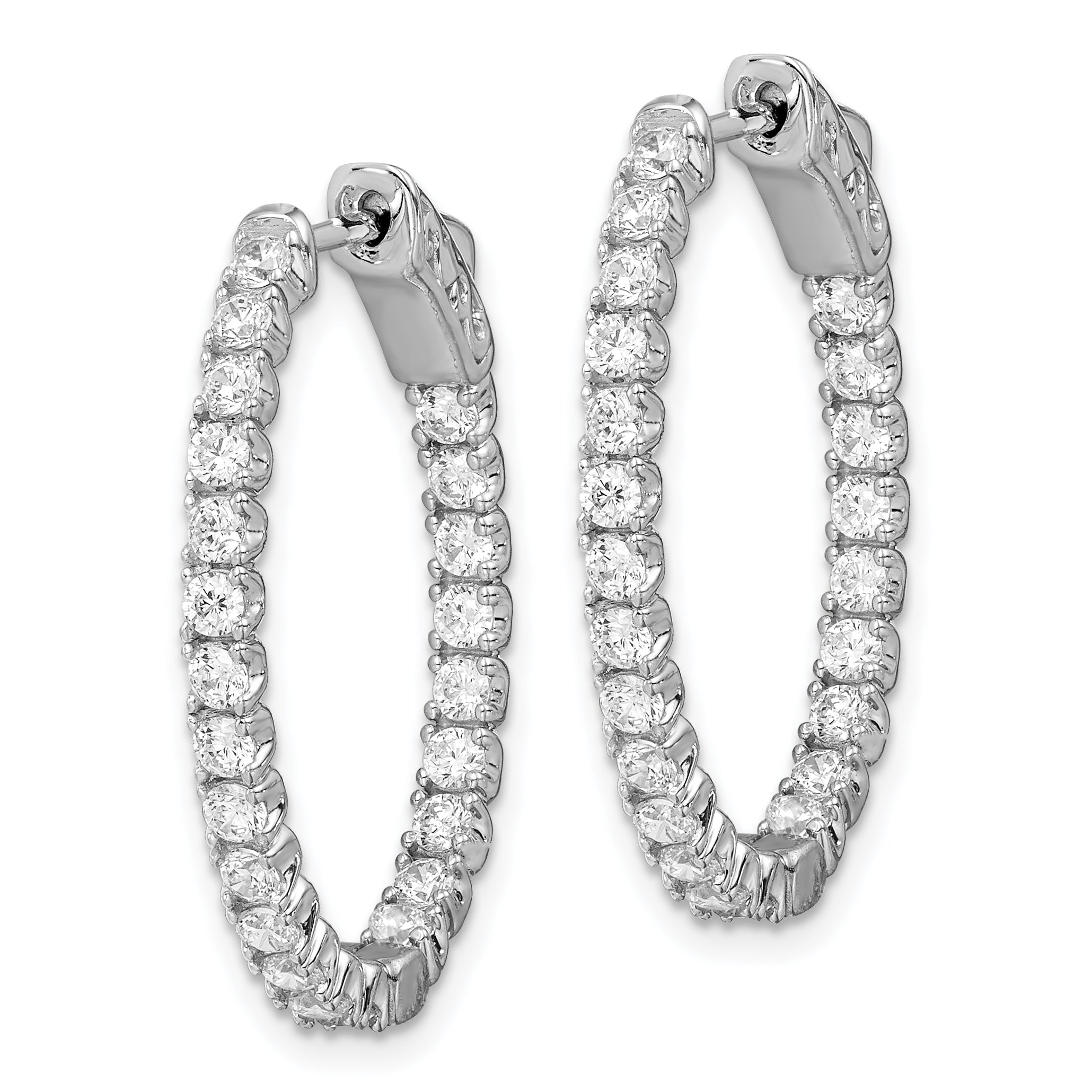 Sterling Shimmer Sterling Silver Rhodium-plated 46 Stone 2.0mm CZ In and Out Oval Hinged Hoop Earrings