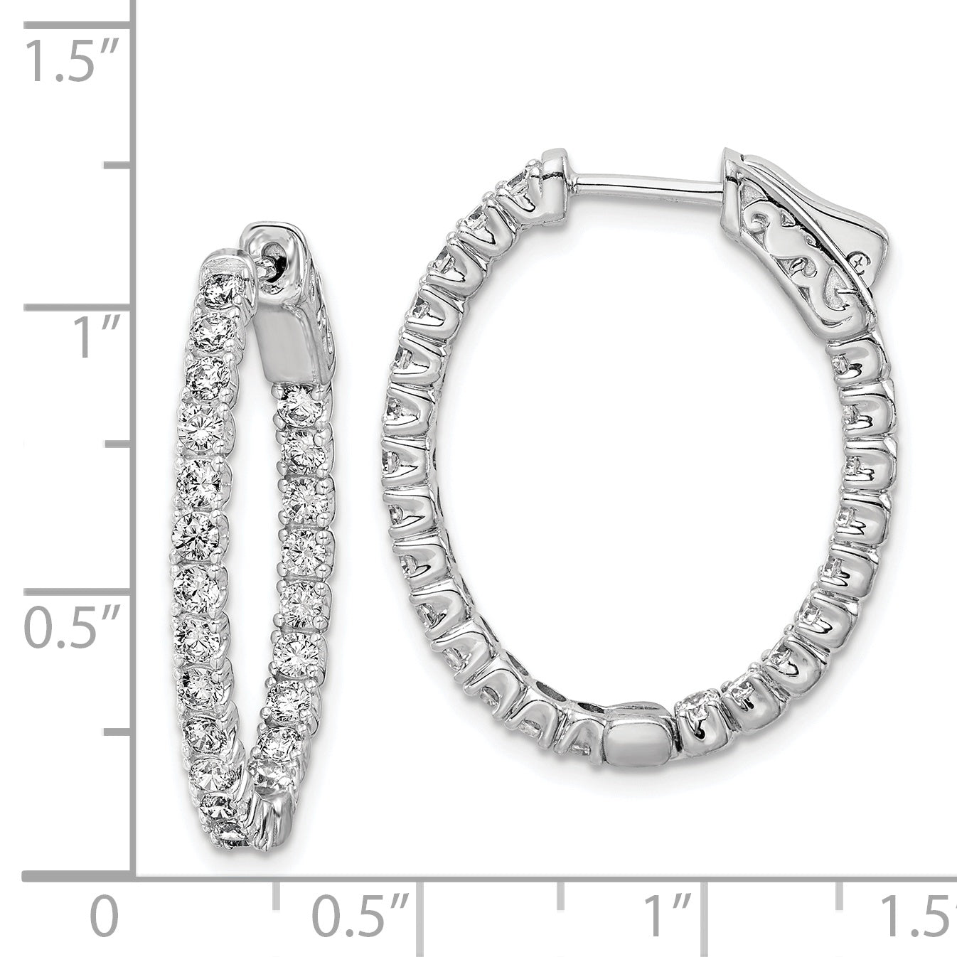 Sterling Shimmer Sterling Silver Rhodium-plated 46 Stone 2.0mm CZ In and Out Oval Hinged Hoop Earrings