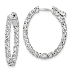 Sterling Shimmer Sterling Silver Rhodium-plated 46 Stone 2.0mm CZ In and Out Oval Hinged Hoop Earrings