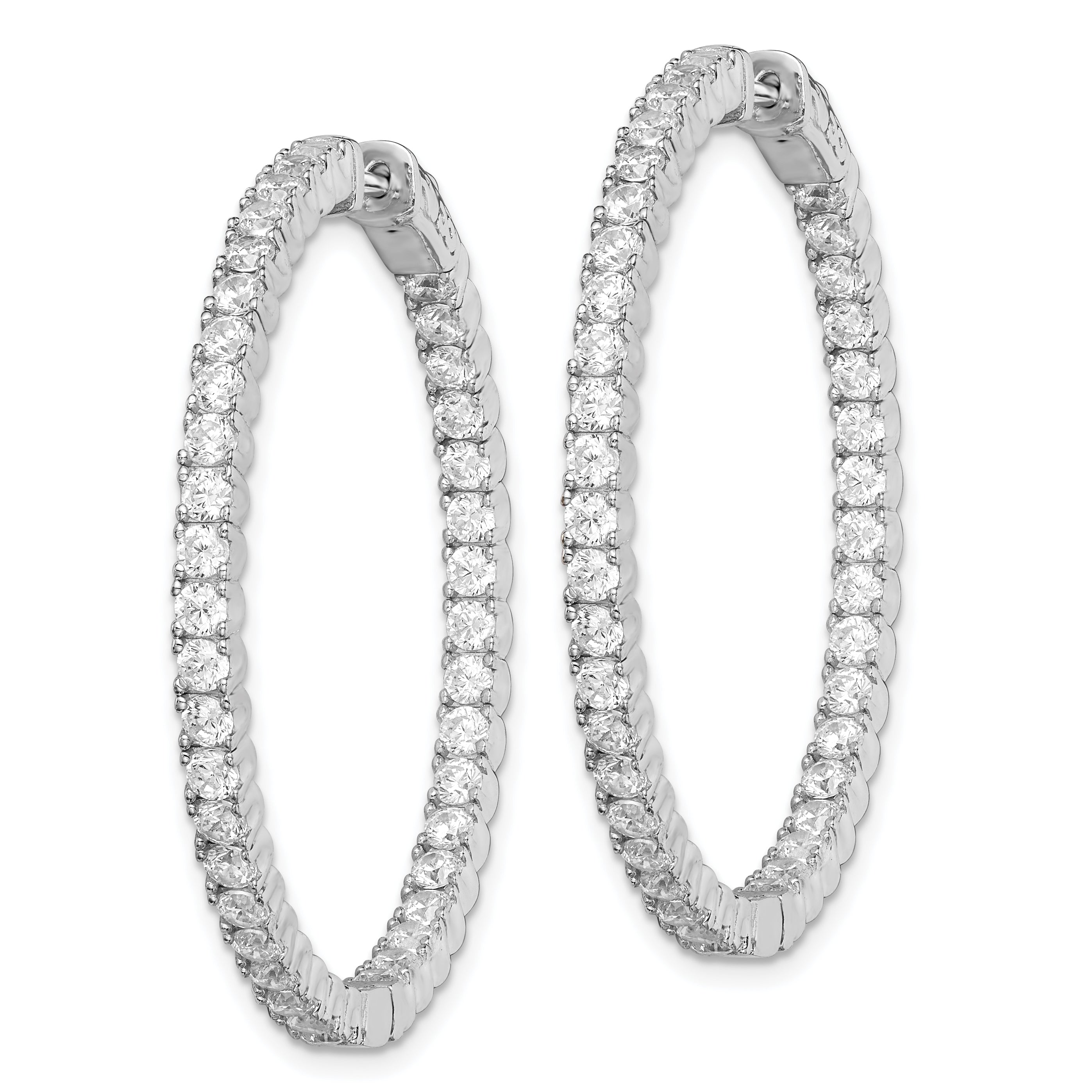 Sterling Shimmer Sterling Silver Rhodium-plated 80 Stone 2.25mm CZ In and Out Round Hinged Hoop Earrings