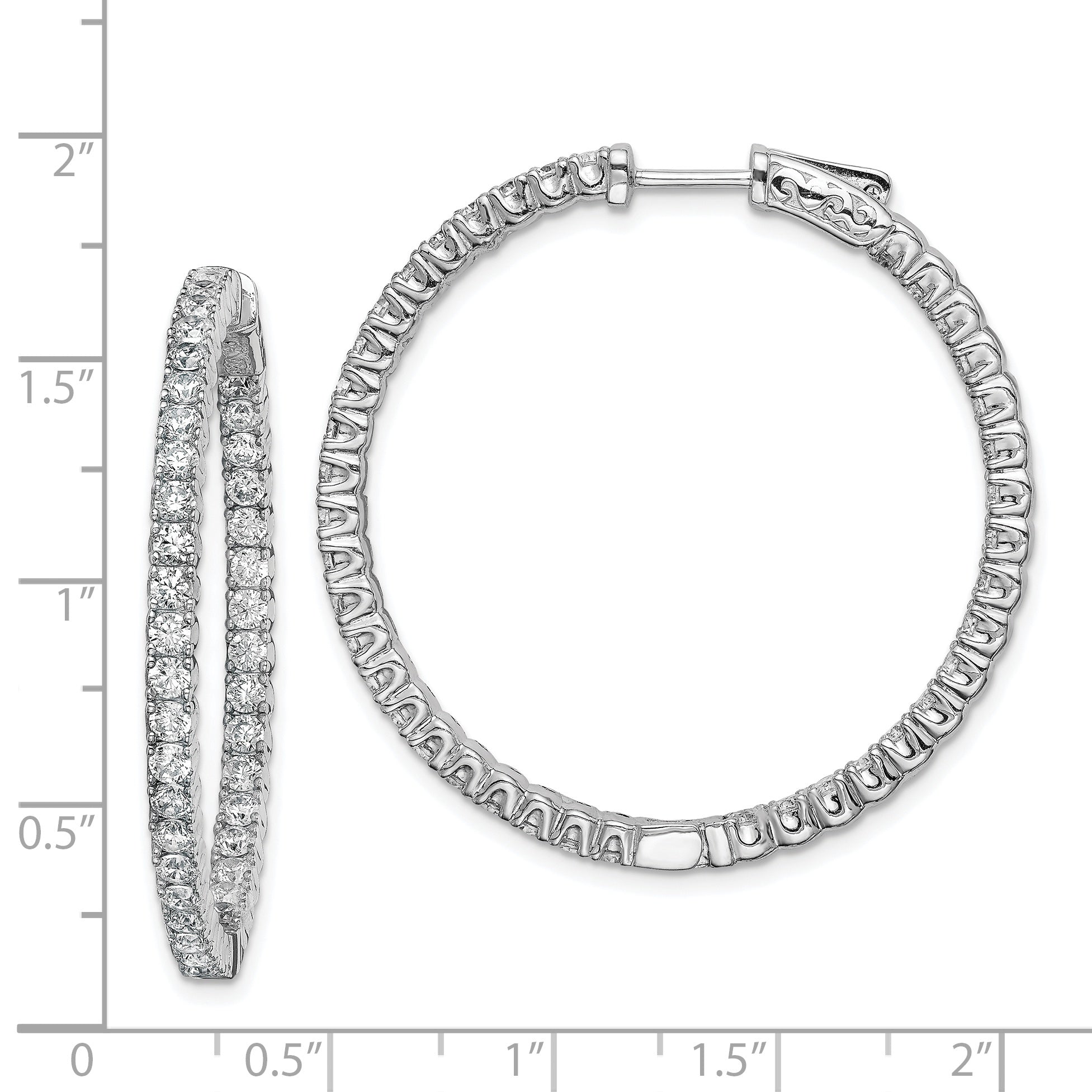 Sterling Shimmer Sterling Silver Rhodium-plated 80 Stone 2.25mm CZ In and Out Round Hinged Hoop Earrings